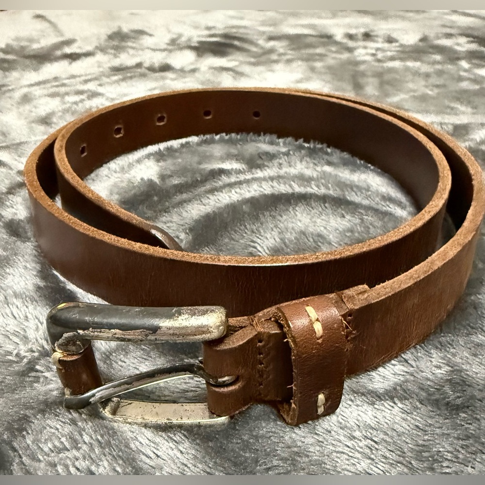 Brown Leather Belt with gold toned  Buckle